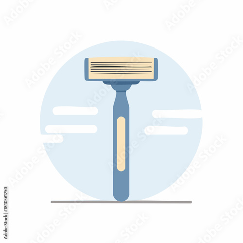Vector Illustration of a Simple Blue Razor on a Light Blue Circular Background for Shaving and Personal Grooming