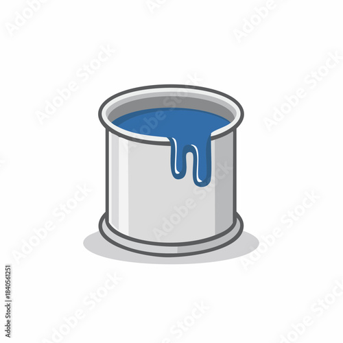 Illustration of Paint Can with Blue Paint Dripping Down the Side on White Background