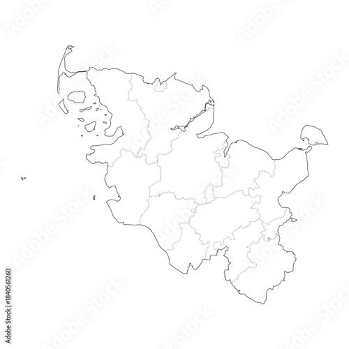 High Detail Vector Map of Schleswig-Holstein Germany with Districts and Political Boundaries Black Outline Isolated on Transparent Background (Schleswig-Holstein Karte)