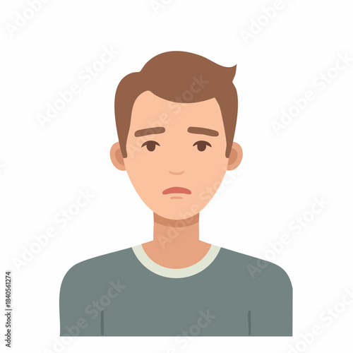 Sad man portrait with downturned mouth and neutral gaze showing disappointment and concern feeling downcast and unhappy