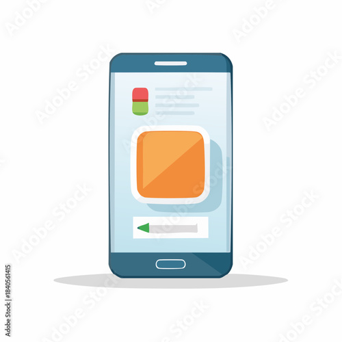 Mobile device with app interface screen, flat illustration of smartphone for presentations, apps, vector mockup of cellular gadget