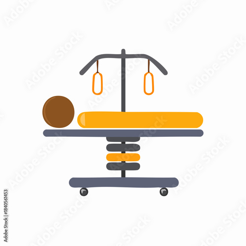Patient on Medical Traction Table for Physical Therapy Treatment Illustration