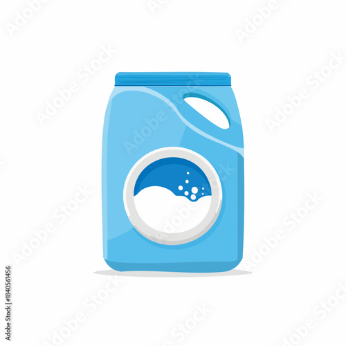 Laundry Detergent Container Liquid Soap Cleaning Solution, Washing Supplies, Blue Plastic Bottle with Handle, Label With Wave Circle Design