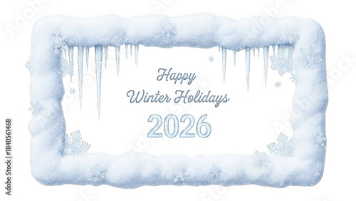 Winter holidays icy frame with snowflakes isolated on transparent background for greeting cards and seasonal design