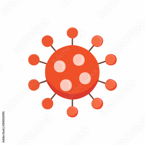 Red Coronavirus Cell Illustration with Round Spikes and Pinkish Spots Disease Microscopic View Medical Vector