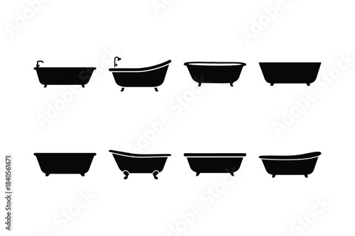 Bathtub Bathroom Fixture Minimal Silhouette Set