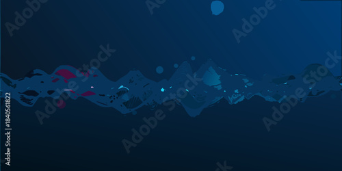 Abstract dark blue background with scattered shapes and a wavy line