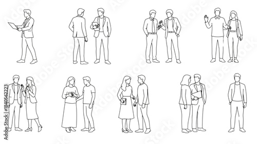 Modern Business Lifestyle Figures in Detailed auto cad drawing Line Art Set