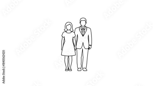 A couple standing together, an auto cad drawing for travel and lifestyle concepts.