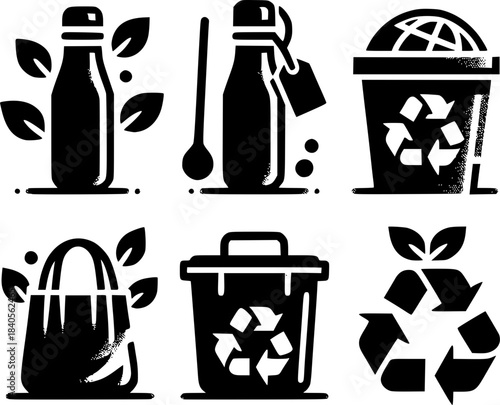 Eco-Friendly Essentials: Collection of minimalist icons representing sustainable living and environmental consciousness.