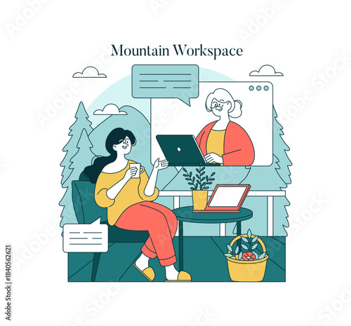 Remote Work in Nature Vector Illustration