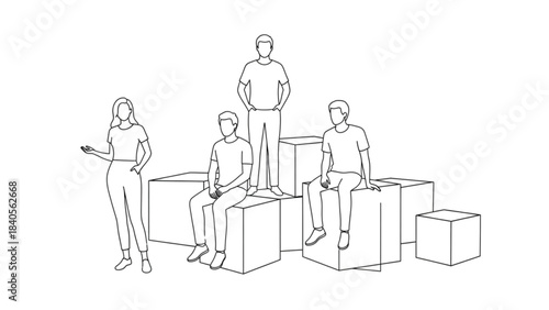 Team of colleagues in a minimalist auto cad drawing for project 26.