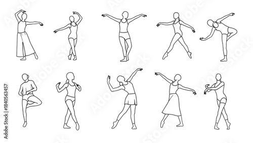 Elegant ballet dancer poses in an auto cad drawing style graphic collection.
