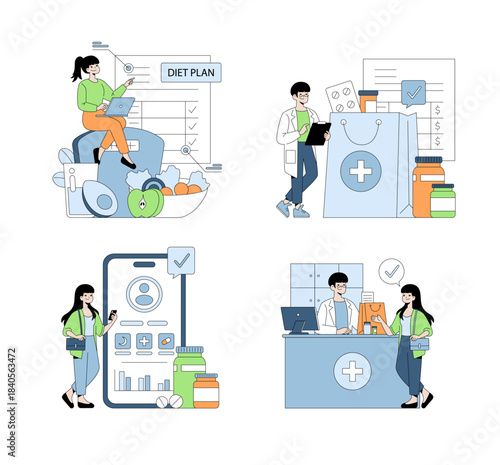 Health and Nutrition Vector Illustration with Diet Plan