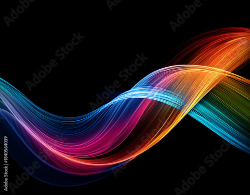 A dynamic graphic with colorful lines that swirl. Design element for technology, science, music or modern concept.