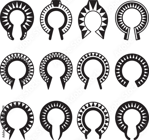 Tribal piercing, ear spacers, ethnic jewelry, mandala shapes, boho ornaments, tunnel plugs, indigenous style, circular patterns, body modification, vector art