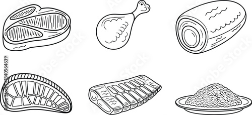 Hand drawn meat collection sketch vector set