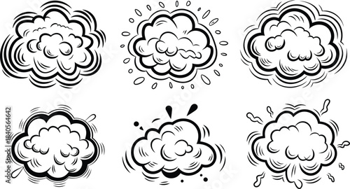 Hand Drawn Comic Cloud and Smoke Explosion Vector Set