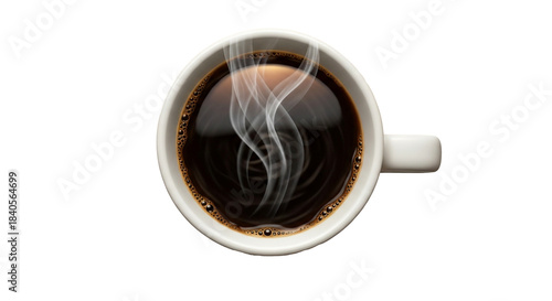 Hot coffee cup with rising steam isolated on transparent background