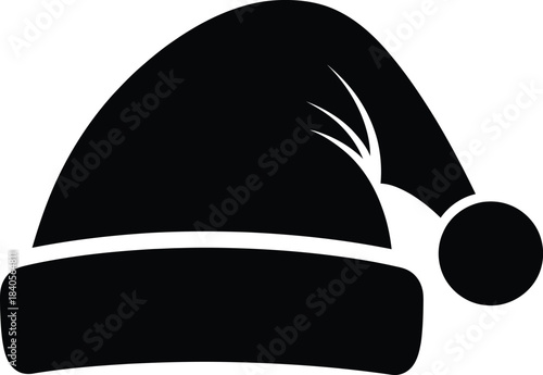 Vector solid black icon for Santa hat black and white on white background  