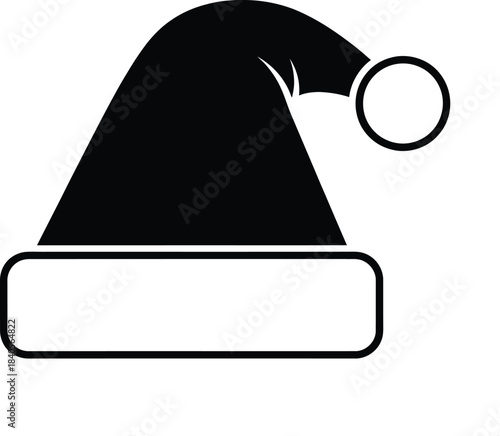 Vector solid black icon for Santa hat black and white on white background  