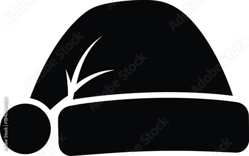 Vector solid black icon for Santa hat black and white on white background  