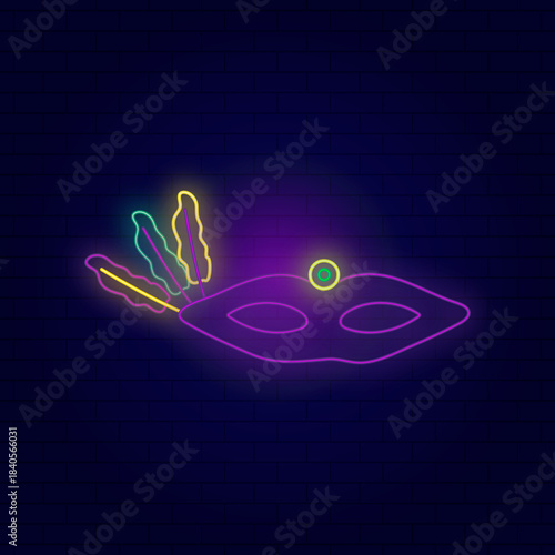 Neon vector illustration of a carnival mask