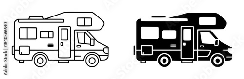 Black and white line of motorhome vehicles side by side campervan transportation