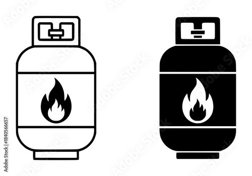 Black and white line of propane gas tanks with flame symbols fire