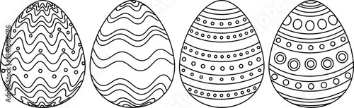 Decorative Easter Eggs Line Art Vector Icons for Coloring
