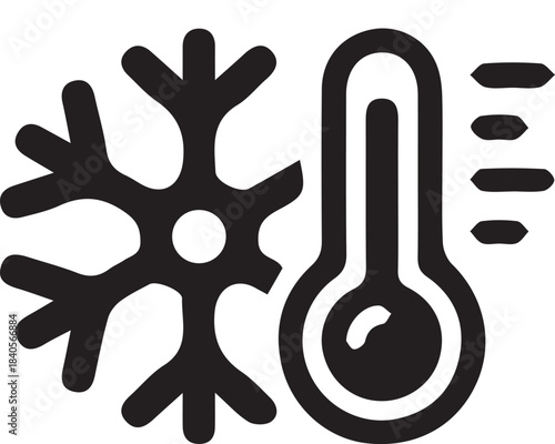 Icon representing cold temperature with snowflake and thermometer