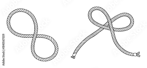 Twisted Black and White Illustrated Rope in Figure Eight and Overhand Knots figureeight