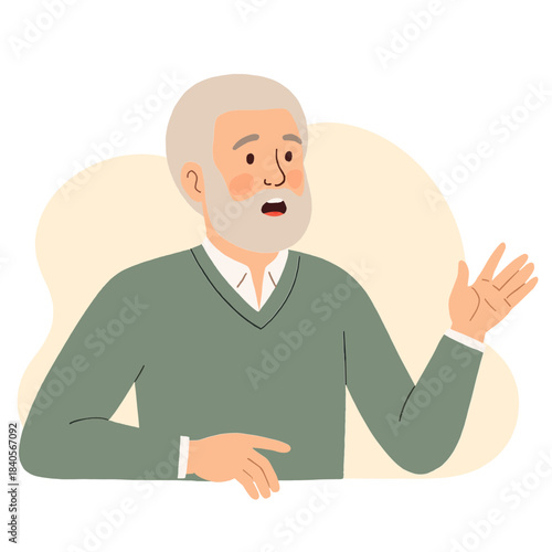 Elderly man attending lecture. Senior artist teaching class. Older man giving presentation. Elderly teacher sharing knowledge. Elderly set