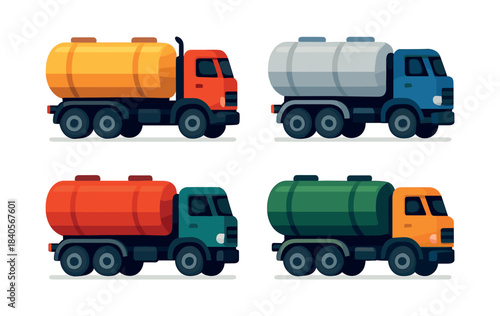 Tank truck collection, flat vector illustration, tanker, lorry design