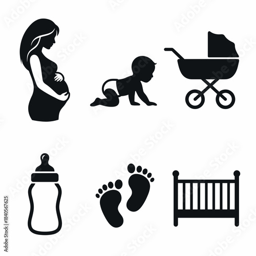 Pregnancy, baby, and childcare icons set