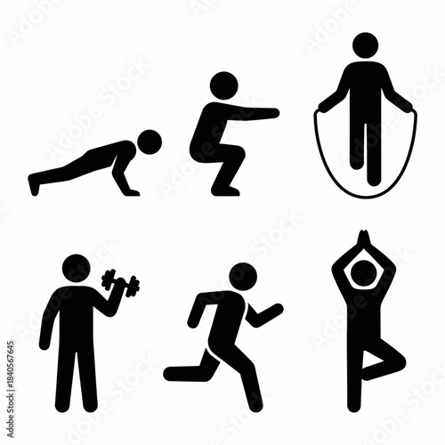 Fitness icons set exercise and workout pictograms