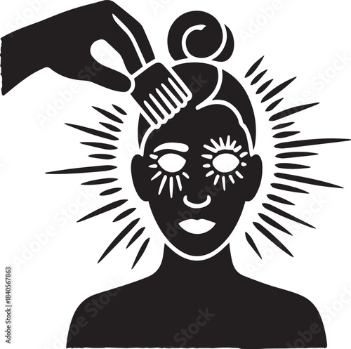 Stylized silhouette of a person with a hand brushing their hair