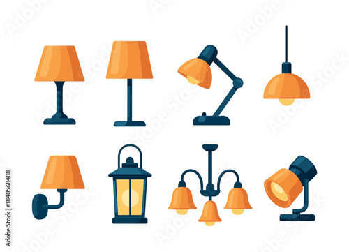 Lamp set vector illustration, modern lighting, flat vector style