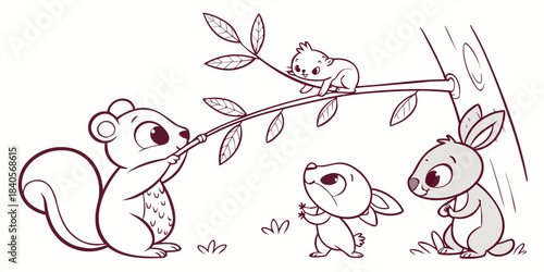 “Cute baby animal doodles, simple outline style, cartoon nursery creatures, minimal SVG icon set, smooth lines”