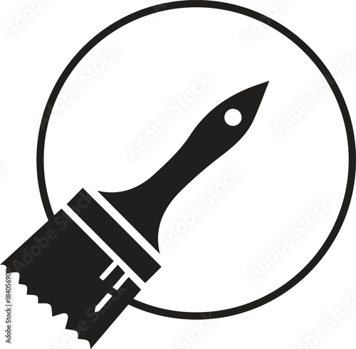 Simple black and white icon of a paintbrush inside a circle