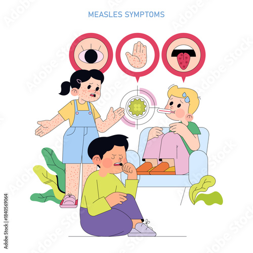 Children Showing Measles Symptoms in Vector Illustration