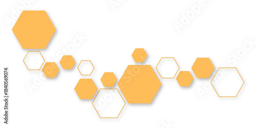 Minimal orange hexagon cluster with elegant outlines and drop shadows, ideal for branding, UI/UX design,scientific visuals,business presentations,clean modern web backgrounds,and technology marketing,