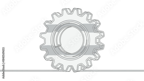 Stylized monochrome gear icon with internal circular motion graphic isolated on a black background