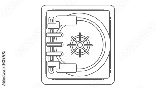 Minimalist line art icon representing a secure bank vault door with a combination lock mechanism visible