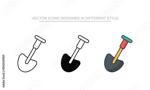 Shovel icon set in different style with white background illustration