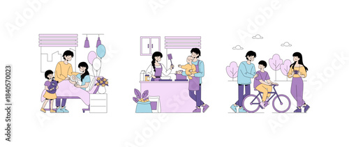 Happy Family Moments Vector Illustration Set