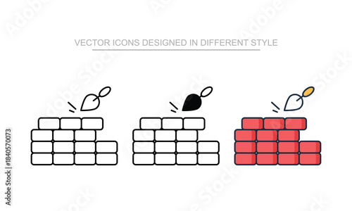 Brick Wall icon set in different style with white background illustration