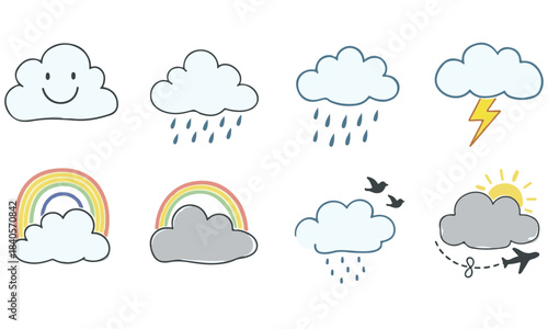 Massive Doodle Icon Bundle: Hand-Drawn Weather, Rainbows, Rain, Clouds, Storms, Abstract Trees, and Christmas Fir Tree Sets for Digital Seasonal Design