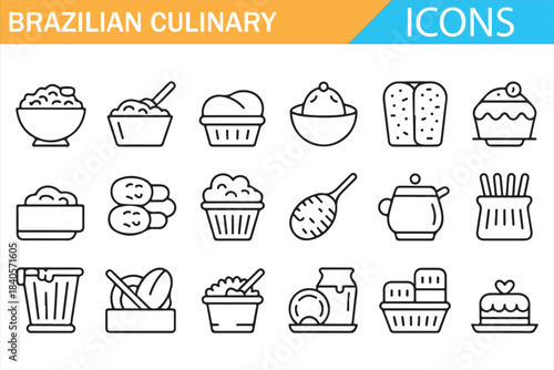 Latin American Brazilian cuisine icon pack for menu and packaging design