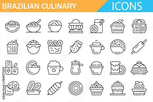 Brazilian food and drink minimalist vector icons for web and app UI design
